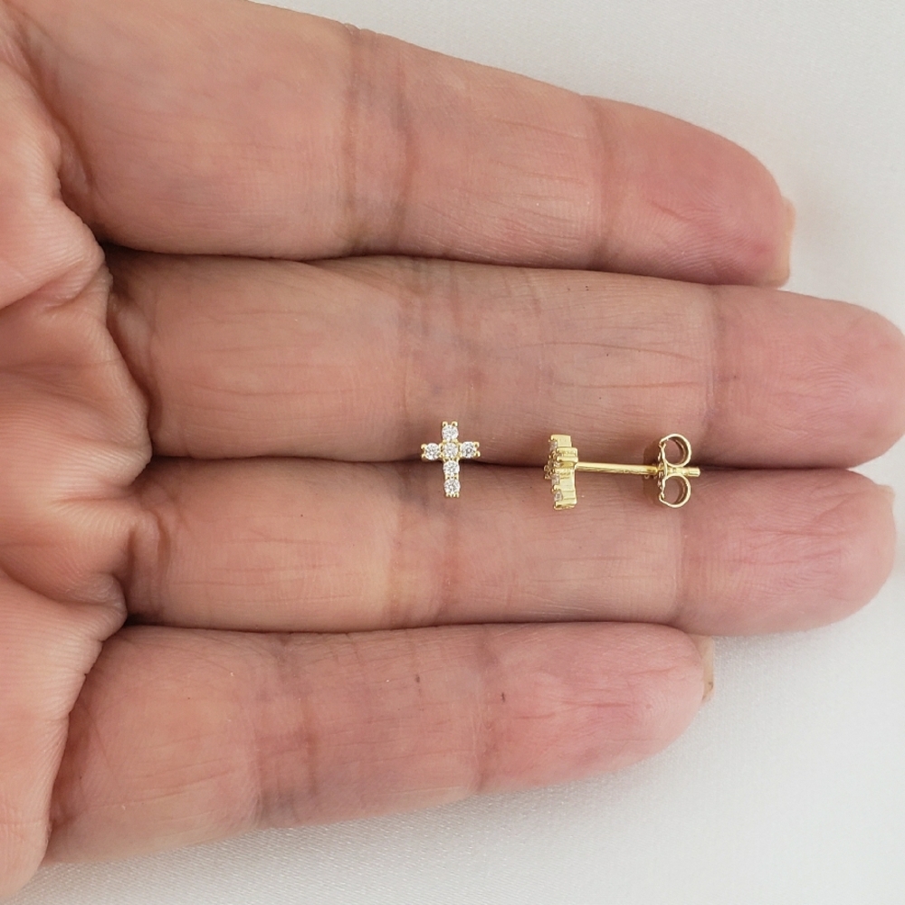 Gold Cross Stud Earrings